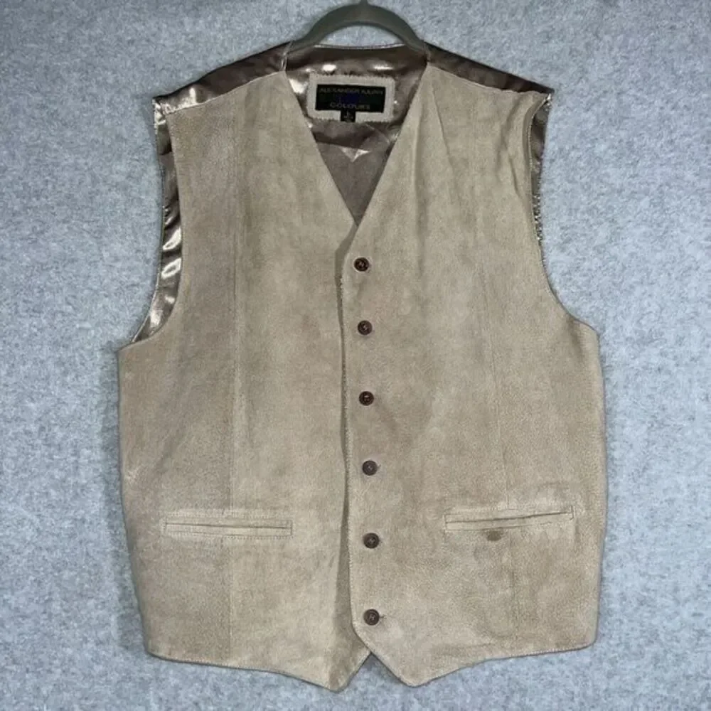 COLOURS by ALEXANDER JULIAN Men's L Genuine Leather Western Southwest Beige Vest